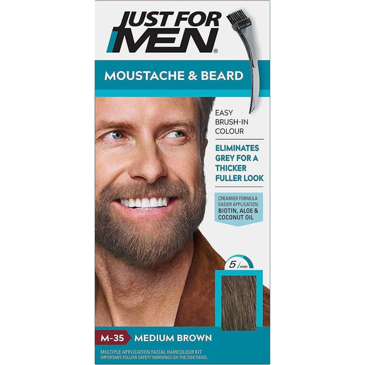 Just For Men Brush-In Color Gel for Mustache & Beard, Medium Brown M-35 / 0.5 Oz Beard Color Gel Pasteur Pharmacy