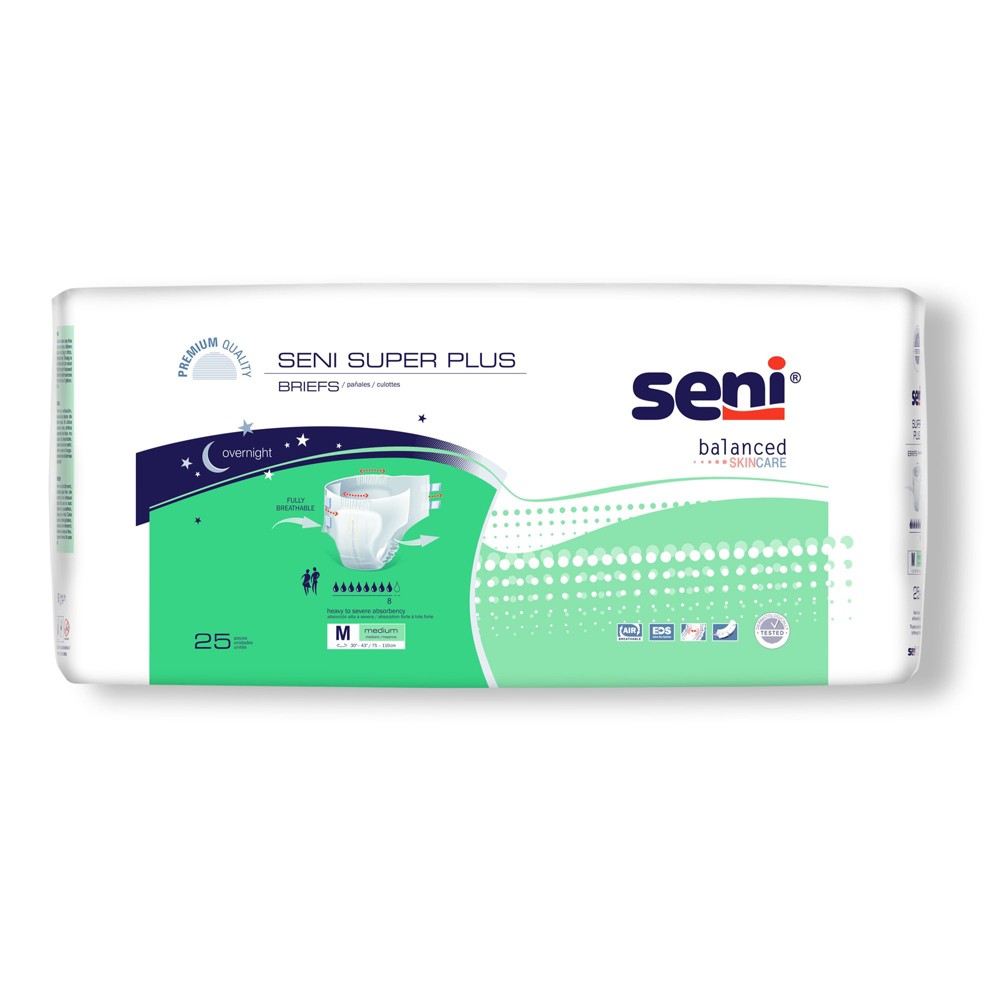 Seni Super Plus Adult Incontinence Brief M Heavy Absorbency Breathable / Overnight, S-ME25-BP1, Severe Medical Supplies Pasteur Pharmacy