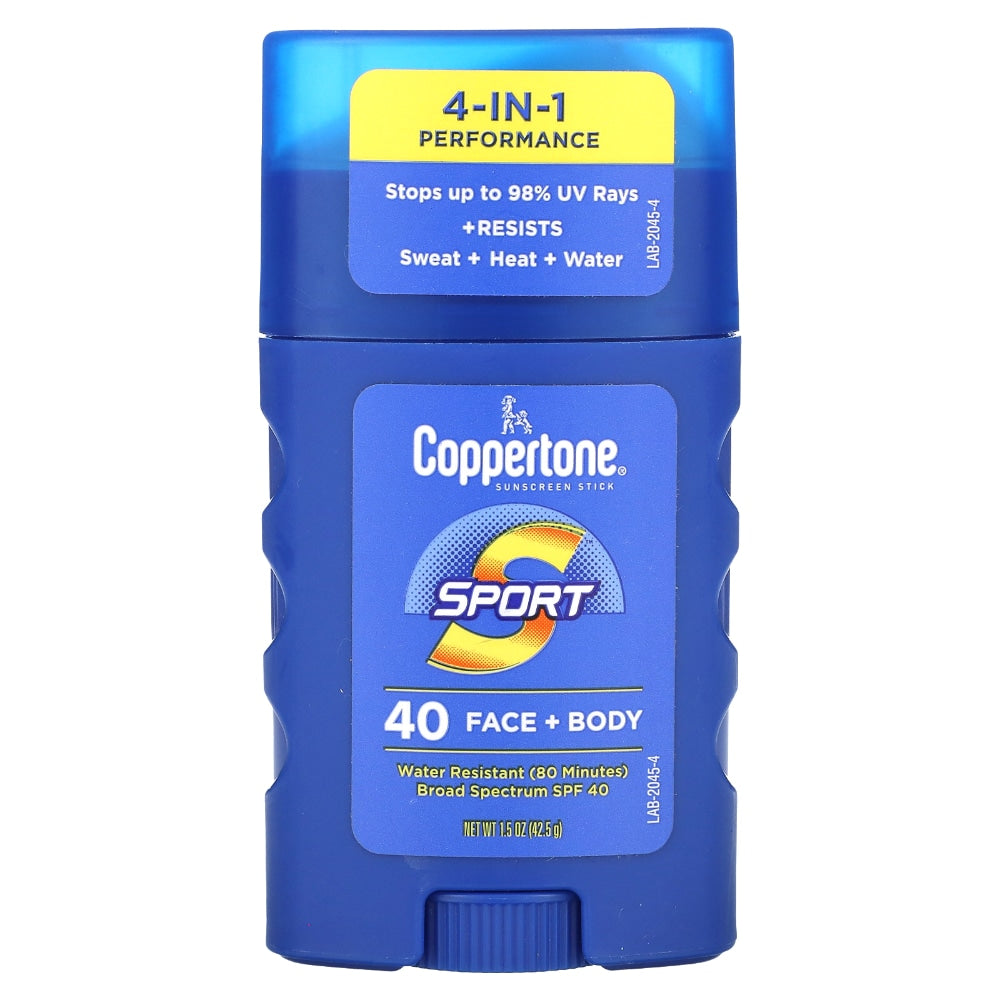 Coppertone Sport 4-in-1 Performance Face + Body Broad Spectrum Sunscreen Stick, SPF 40, 1.5 Oz Sunscreen Pasteur Pharmacy
