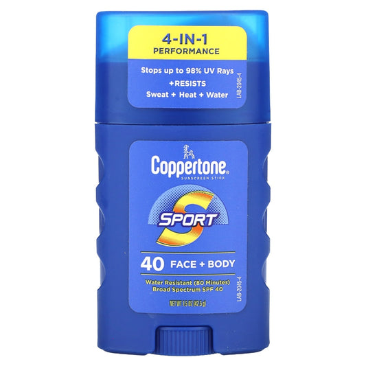 Coppertone Sport 4-in-1 Performance Face + Body Broad Spectrum Sunscreen Stick, SPF 40, 1.5 Oz Sunscreen Pasteur Pharmacy