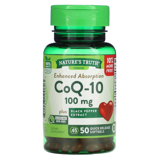 Nature's Truth CoQ-10 +Black Pepper Extract 100Mg Softgels 45+5 Bonus Vitamins & Supplements Pasteur Pharmacy