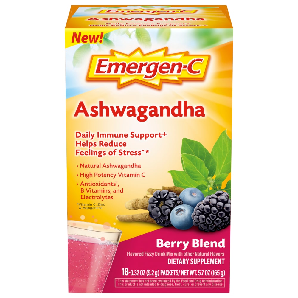Emergen-C Ashwagandha Berry Blend Fizzy Drink Mix Packets Vitamins & Supplements Pasteur Pharmacy