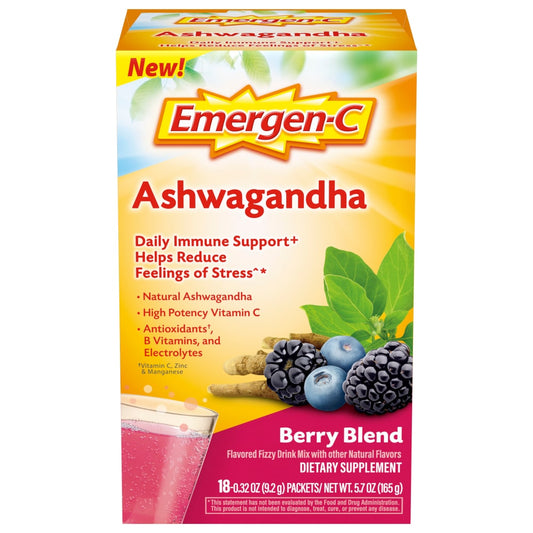 Emergen-C Ashwagandha Berry Blend Fizzy Drink Mix Packets Vitamins & Supplements Pasteur Pharmacy