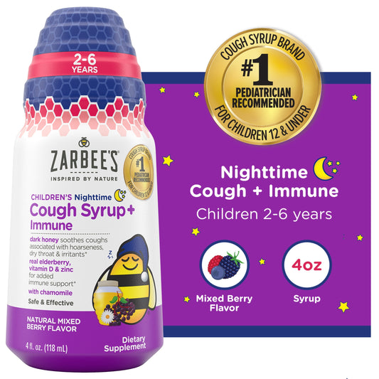 Zarbee's® Children's Nighttime Cough Syrup + Immune – Natural Mixed Berry (4 fl oz) Health & Beauty Pasteur Pharmacy