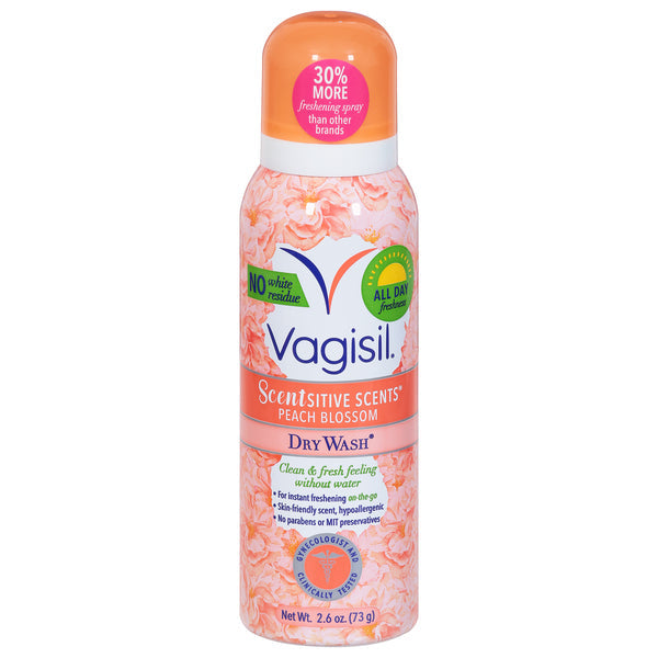 Vagisil Scentsitive Scents Dry Wash Spray, Peach Blossom, 2.6 oz Personal Care Pasteur Pharmacy