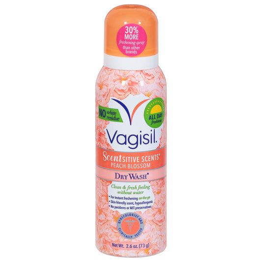 Vagisil Scentsitive Scents Dry Wash Spray, Peach Blossom, 2.6 oz Personal Care Pasteur Pharmacy