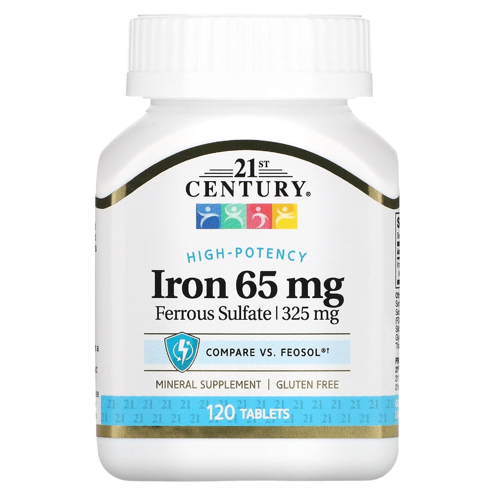21st Century Ferrous Sulfate 65mg Iron Supplement – 100 Tablets – Supports Iron Deficiency & Vitality Vitamins & Supplements Pasteur Pharmacy
