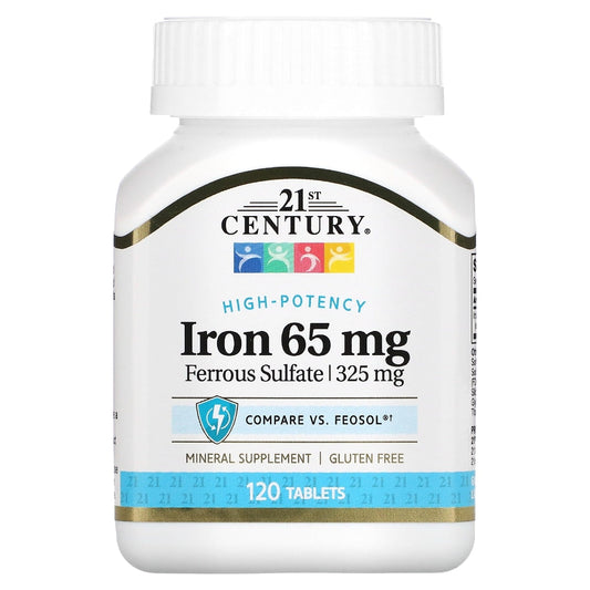 21st Century Ferrous Sulfate 65mg Iron Supplement – 100 Tablets – Supports Iron Deficiency & Vitality Vitamins & Supplements Pasteur Pharmacy