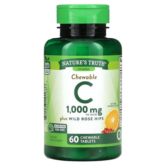 Nature's Truth Vitamin C 1000mg + Wild Rose Hips, Immune Support, 60 Chewable Tablets Vitamins & Supplements Pasteur Pharmacy