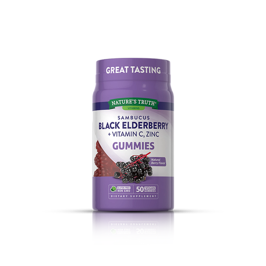 Nature's Truth Sambucus Black Elderberry + Vitamin C & Zinc Vegan Gummies - Natural Berry Flavor 50ct Vitamins & Supplements Pasteur Pharmacy