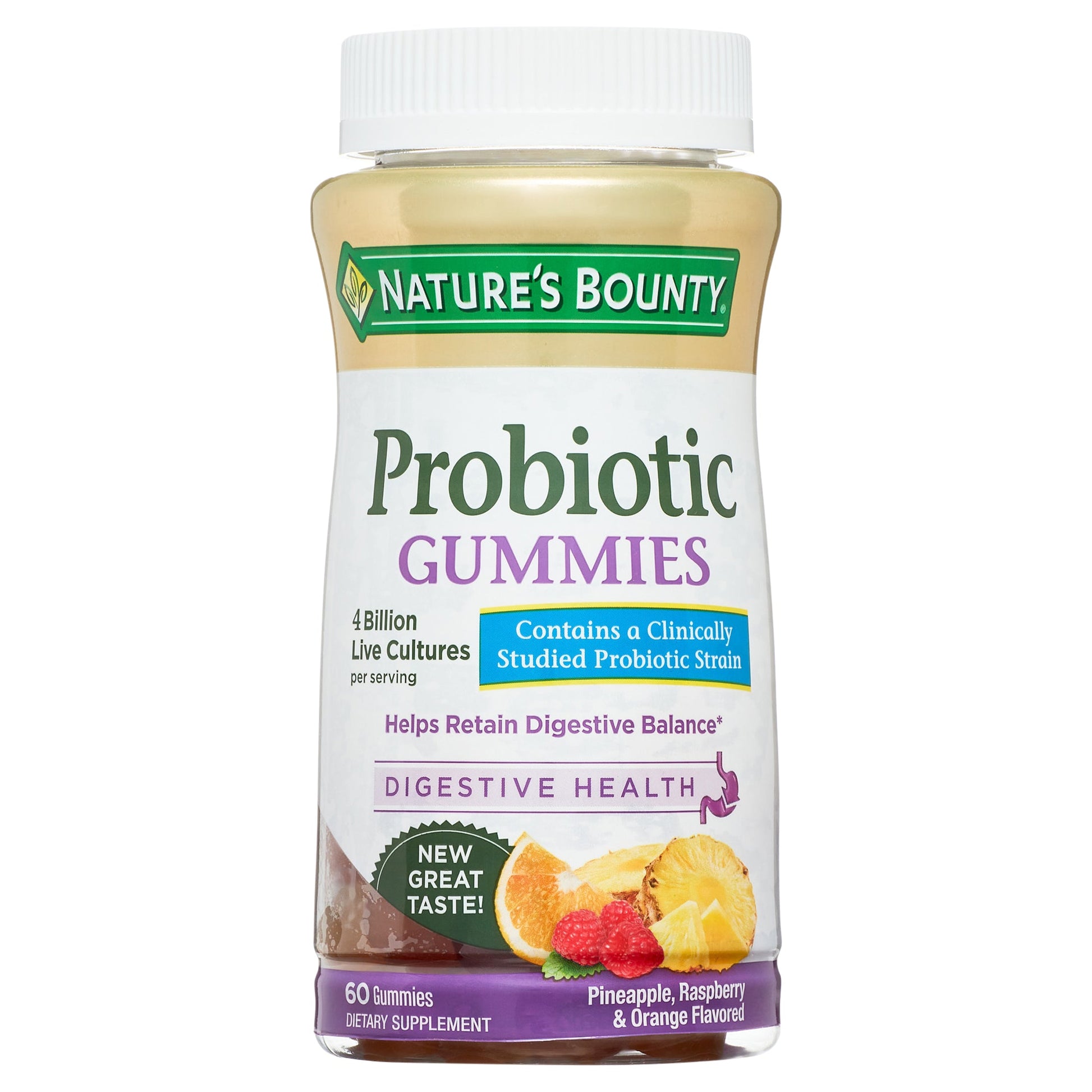 Nature's Bounty Probiotic Gummies Digestive Health Pineapple, Raspberry & Orange Flavored Vitamins & Supplements Pasteur Pharmacy