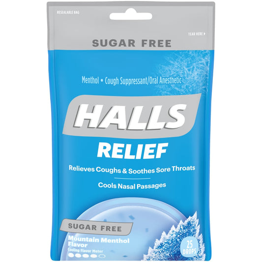 Halls Relief, Menthol, Cough Suppressant/Oral Anesthetic, Sugar Free, Mountain Menthol Flavor, 25 Drops Health & Beauty Pasteur Pharmacy