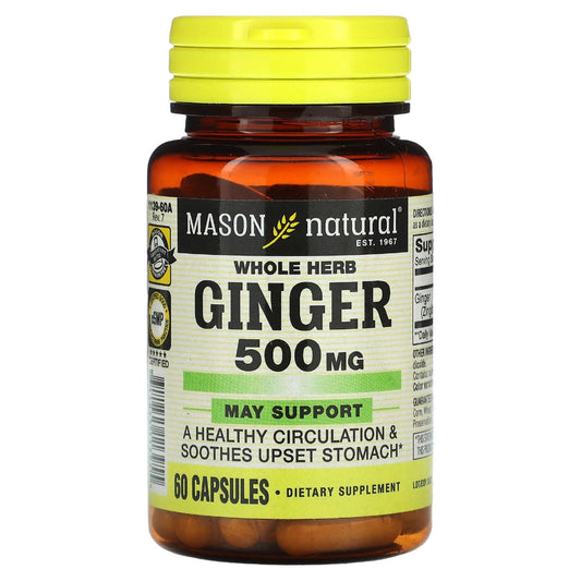 Mason Natural Ginger 500 Mg Premium Herbal Supplement Capsules Vitamins & Supplements Pasteur Pharmacy