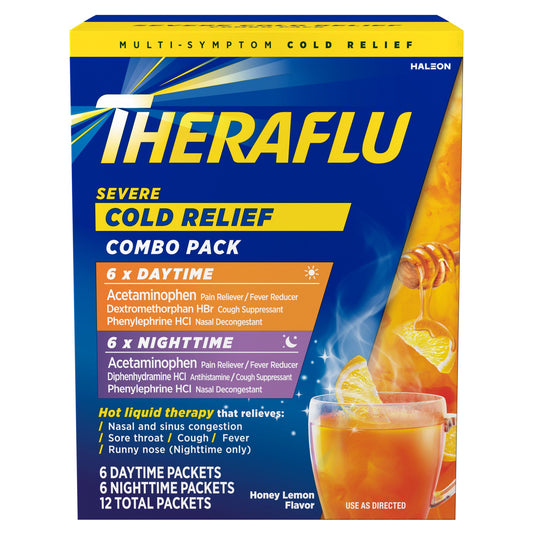 Theraflu Cold Relief, Severe, Combo Pack, Packets, Honey Lemon Flavor Health & Beauty Pasteur Pharmacy