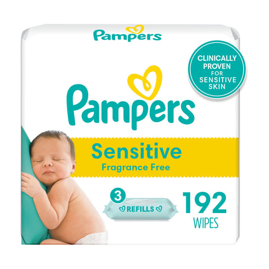Pampers Sensitive Baby Wipes, 192 Count - Refill Packs, Fragrance Free & Hypoallergenic Baby Wipes Pasteur Pharmacy