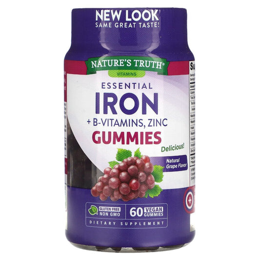 Nature's Truth Essential Iron + B-Vitamins & Zinc Vegan Gummies - Natural Grape Flavor 60ct Vitamins & Supplements Pasteur Pharmacy