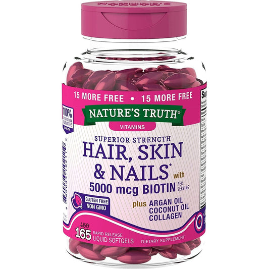 Nature's Truth® Superior Strength Hair, Skin & Nails – 5000 mcg Biotin (Liquid Softgels) Vitamins & Supplements Pasteur Pharmacy