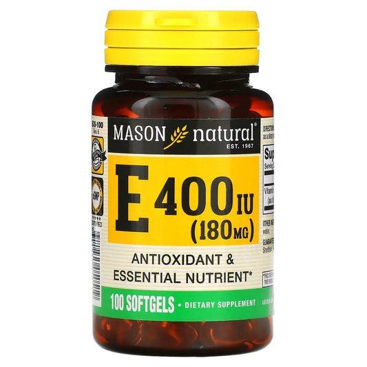 Mason Natural 400 IU (180 Mg ) Vitamin E 100 Softgels Vitamins & Supplements Pasteur Pharmacy