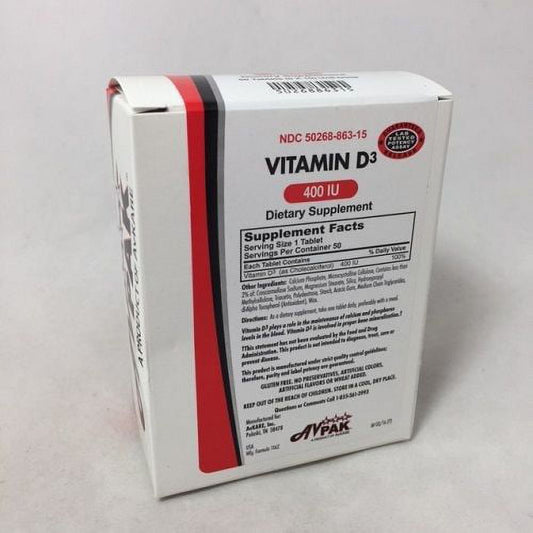 AvKare Vitamin D3 400 IU Tablets 50ct Vitamins & Supplements Pasteur Pharmacy