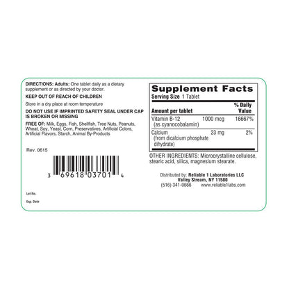 Reliable-1 Laboratories Vitamin B-12 – 1000 mcg (100 Tablets) Vitamins & Supplements Pasteur Pharmacy