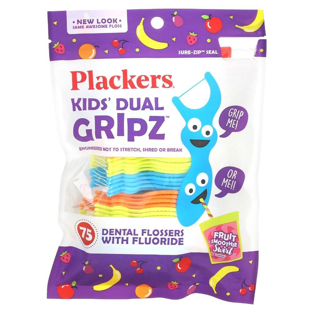 Plackers Kids Dual Gripz Floss Picks, Wild Berry with Fluoride - 75 Count Oral Care Pasteur Pharmacy