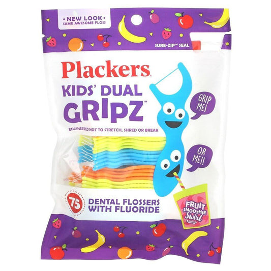 Plackers Kids Dual Gripz Floss Picks, Wild Berry with Fluoride - 75 Count Oral Care Pasteur Pharmacy