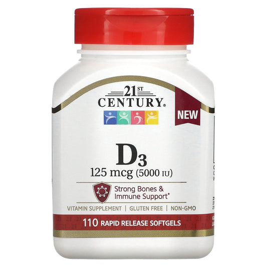 21st Century® Vitamin D3 – 125\mcg (5,000 IU) – 110 Softgels Vitamins & Supplements Pasteur Pharmacy