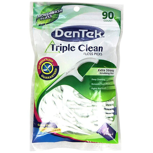 DenTek Advanced Clean Triple Clean Floss Picks, Mouthwash Blast Mint, 90 Count Dental Floss Pasteur Pharmacy