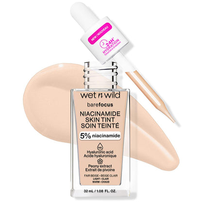 Fond de teint sérum Niacinamide Wet n Wild : Fair Beige, couvrance légère, améliore le grain de peau, fini satiné naturel