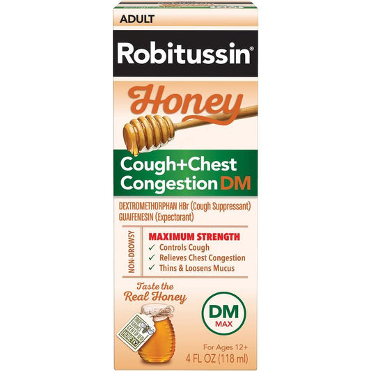 Robitussin Cough + Chest Congestion DM Max - Adult Maximum Strength, Real Honey, 4 Fl Oz Health & Beauty Pasteur Pharmacy