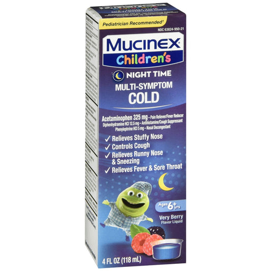 Mucinex® Multi-Symptom Cold Night Time – Very Berry Flavor (4 fl oz) Medicine & Drugs Pasteur Pharmacy