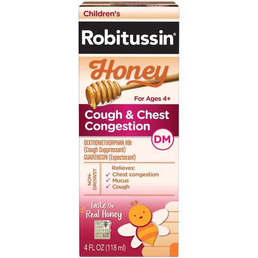 Robitussin For Ages 4+ Children's Honey Cough & Chest Congestion 4 Fl Oz Medicine & Drugs Pasteur Pharmacy