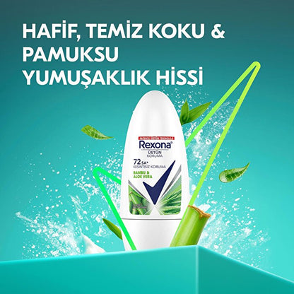 Desodorante Roll-On Rexona Bambú y Aloe Vera 50ml - Protección 72 Horas | Cuidado Femenino