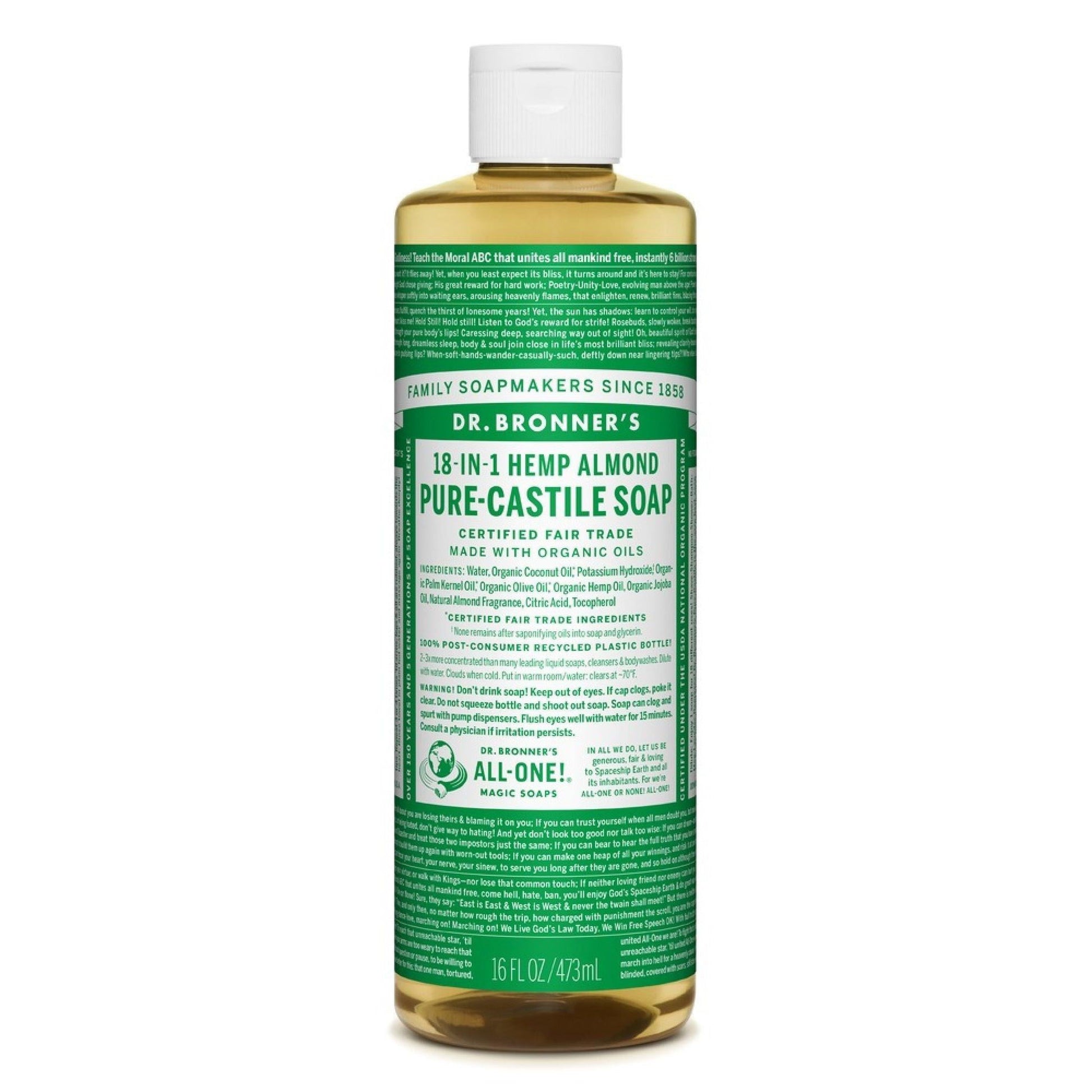 Dr. Bronner's Pure Castile Liquid Soap Almond -- 16 Fl Oz Bath & Body Pasteur Pharmacy