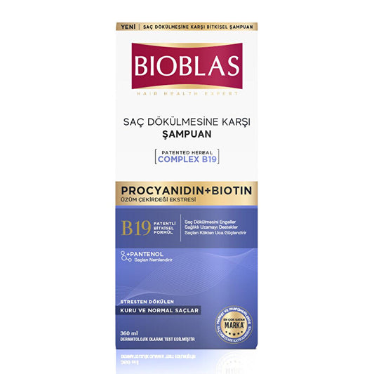 Shampooing anti-chute Bioblas à la biotine et à la procyanidine - Sans parabène, renforce les cheveux, 360 ml