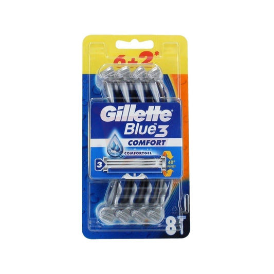 Rasoirs jetables pour hommes Gillette Blue3 Comfort - Paquet de 8, rasage de près, design confortable, idéal pour les voyages