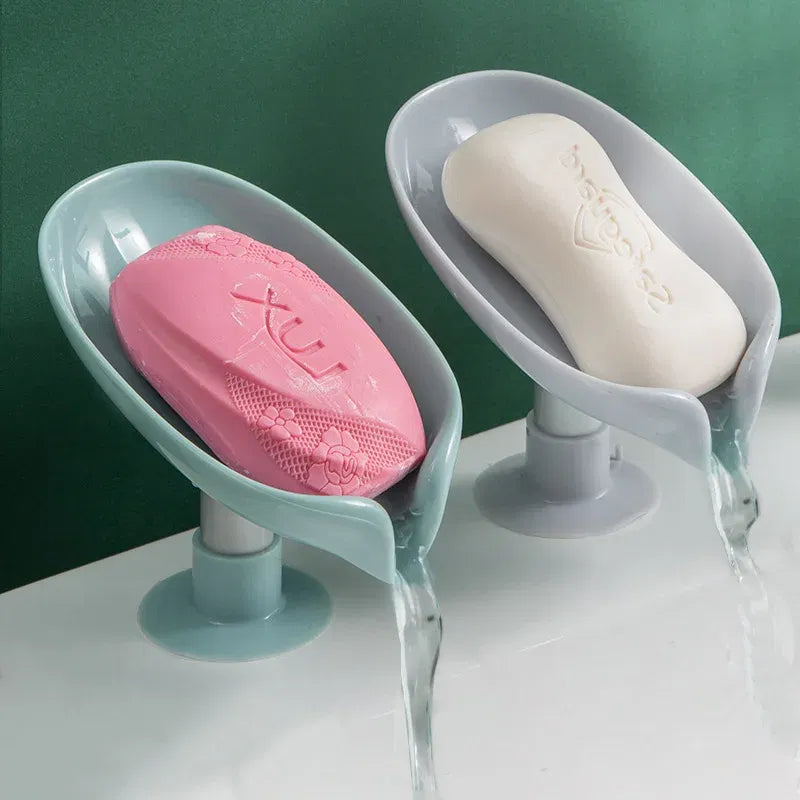 Color: Army Green - 1-2Pcs Drain Soap Holder Bathroom Items Leaf Shape Wall Soap Dish for Bathroom Punch-free Suction Cup Standing Things the Home