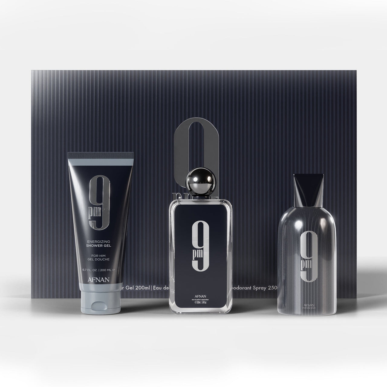 Afnan 9pm 3 pcs set for men: 3.4 eau de parfum spray + 5 oz deodorant spray + 5 oz shower gel Men Fragrant Nest