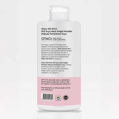 Agua Micelar Desmaquillante de Agua de Rosas Natural Otacı - Desmaquillado suave y eficaz para todo tipo de piel - 400 ml