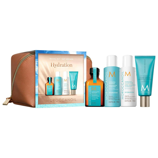 Kit de hidratación capilar Moroccanoil Mini: champú, acondicionador y crema de manos con aceite de argán - Sin sulfatos ni parabenos - Tamaño de viaje para cabello seco y encrespado