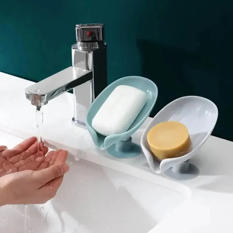 Color: VIOLET/??? - 1-2Pcs Drain Soap Holder Bathroom Items Leaf Shape Wall Soap Dish for Bathroom Punch-free Suction Cup Standing Things the Home