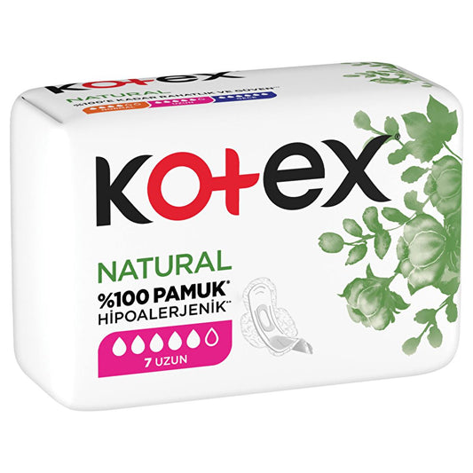 Kotex Natural Ultra Single Long Sanitary Pads 7 Count - Hypoallergenic Sanitary Pads for Women, Chemical-Free & Eco-Friendly