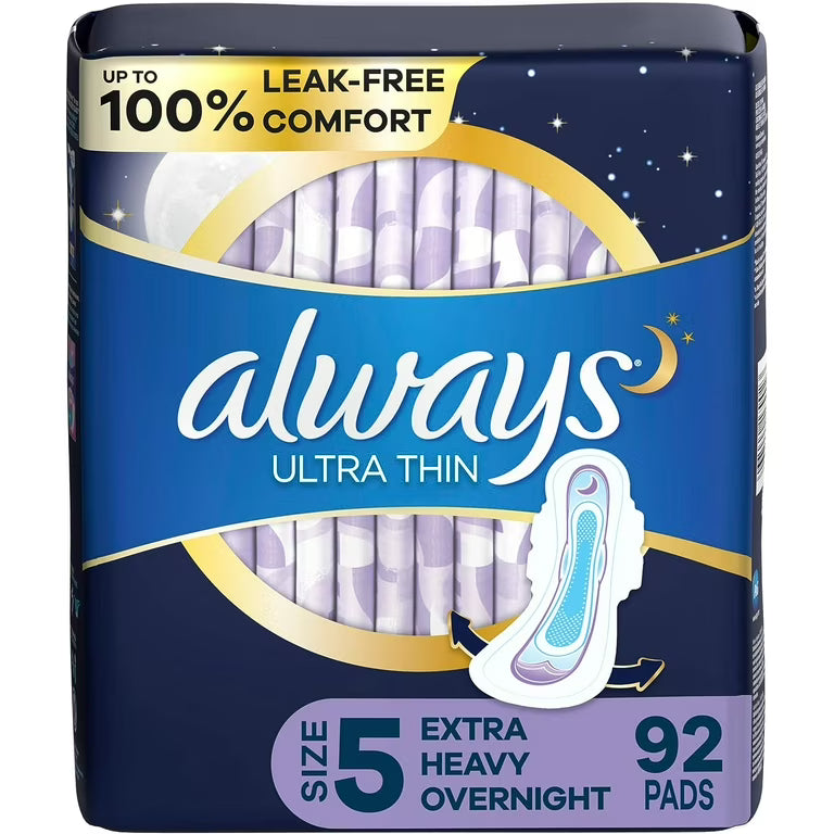 Always Ultra Thin Overnight Extra Heavy Flow Pads with Wings, 92 Count (2 Pack of 46) Personal Care Pasteur Pharmacy
