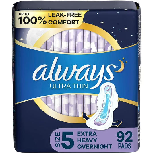 Always Ultra Thin Overnight Extra Heavy Flow Pads with Wings, 92 Count (2 Pack of 46) Personal Care Pasteur Pharmacy
