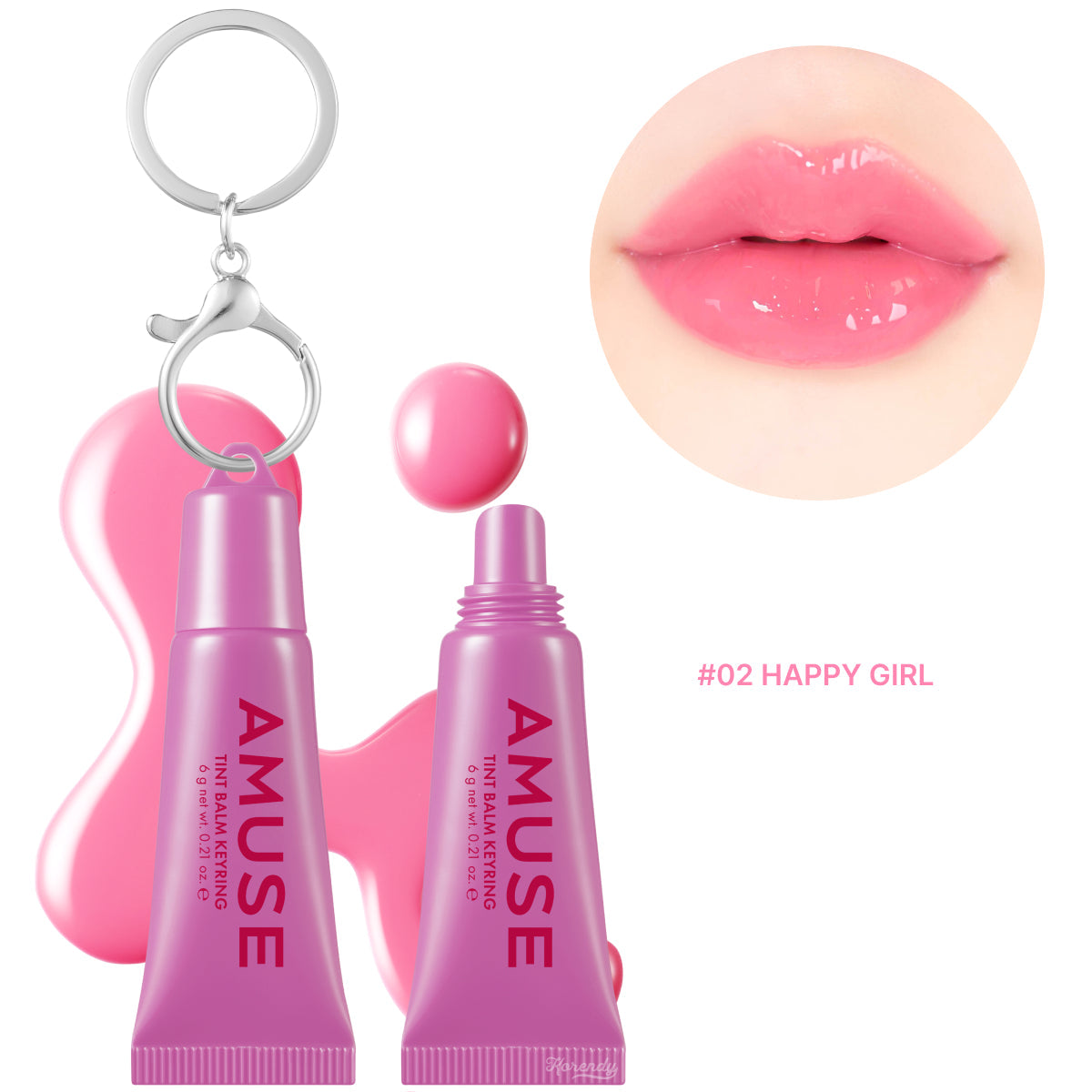 Baume à lèvres teinté Amuse Care avec porte-clés 02 Happy Girl Peptides 6g