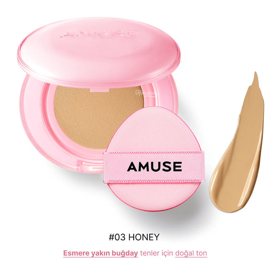 Amuse Dew Power Vegan Cushion SPF 50+ Radiant Finish 15g #03 Honey