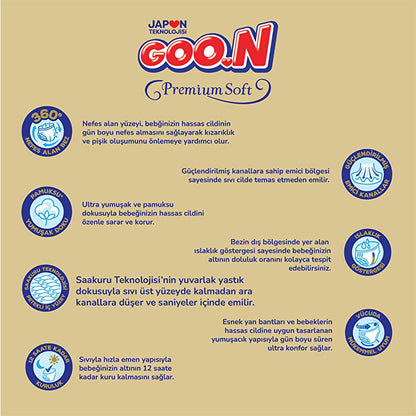 Couches-culottes Premium Soft Goon pour bébés - Couches ultra-douces, respirantes et confortables