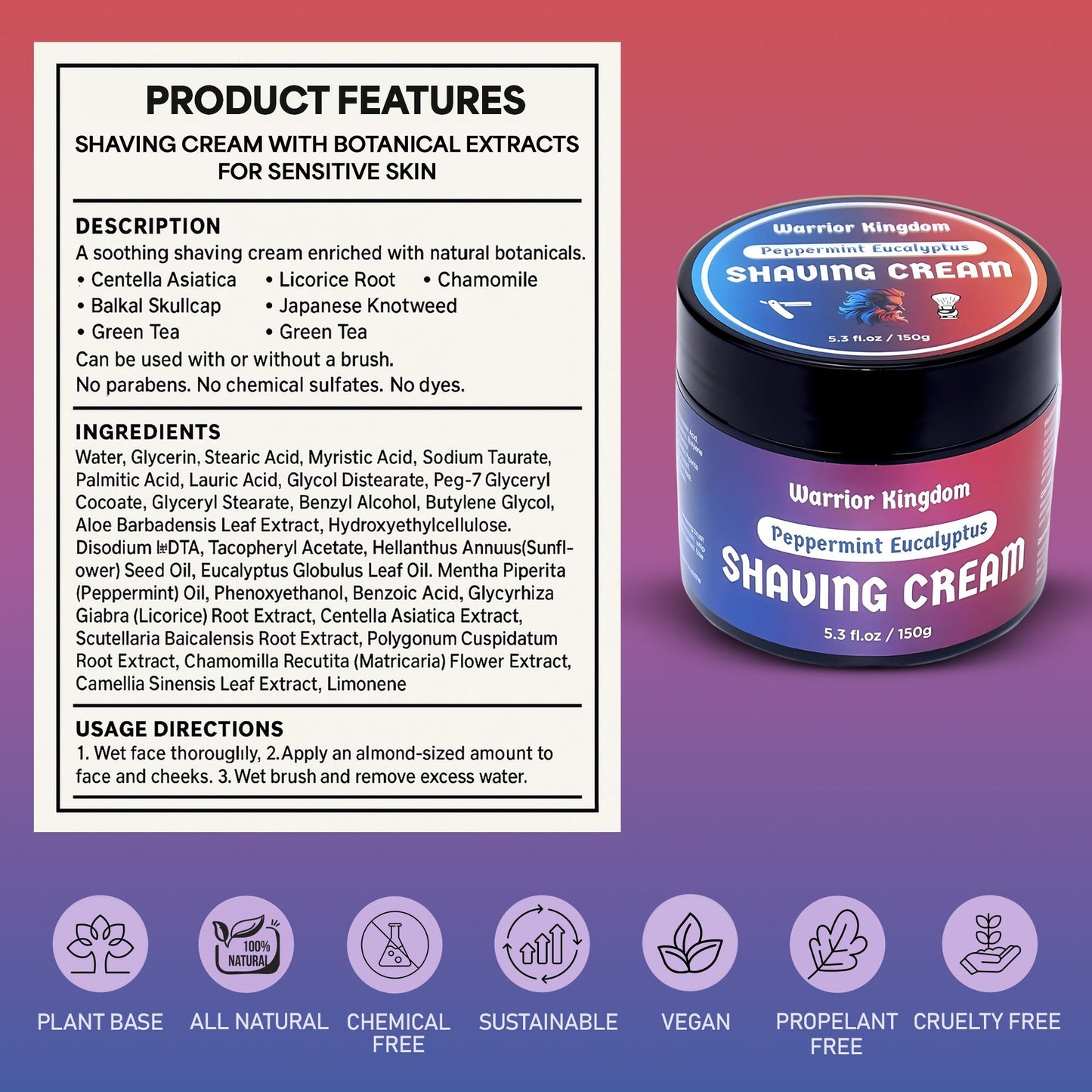 WhollyKaw Warrior Kingdom Luxury Shaving Cream - Peppermint Eucalyptus Shaving Cream Pasteur Pharmacy