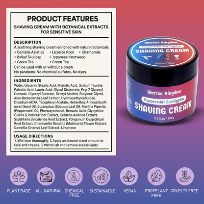 WhollyKaw Warrior Kingdom Luxury Shaving Cream - Peppermint Eucalyptus Shaving Cream Pasteur Pharmacy