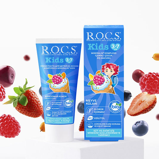 Dentifrice pour enfants Rocs : Protection contre les caries sans fluor au délicieux goût de fruit pour les 3 à 7 ans